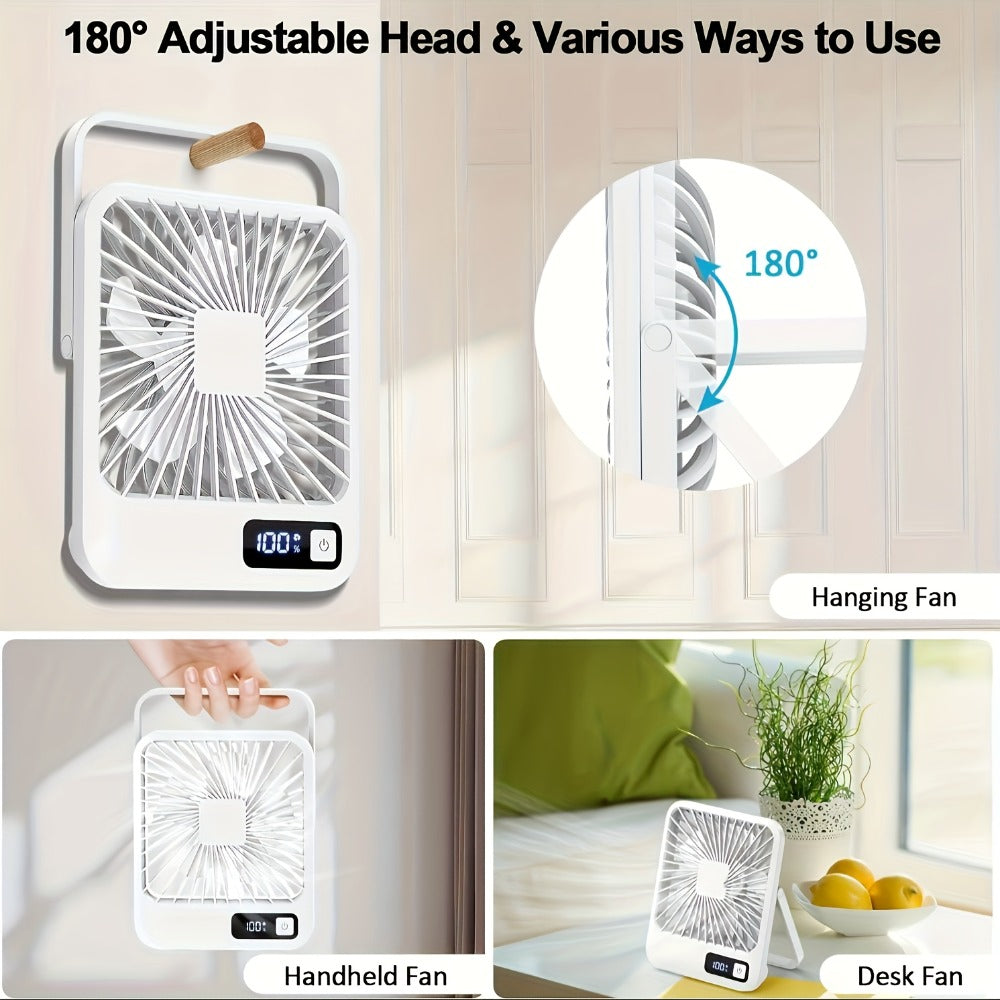 Mini Desktop Fan Square Design | Ultra-Quiet 5-Speed USB Rechargeable 1800mAh Portable Cooling Fan for Home, Office, Car & Travel ¨C Compact Lightweight Personal Desk Fan, White & Pink