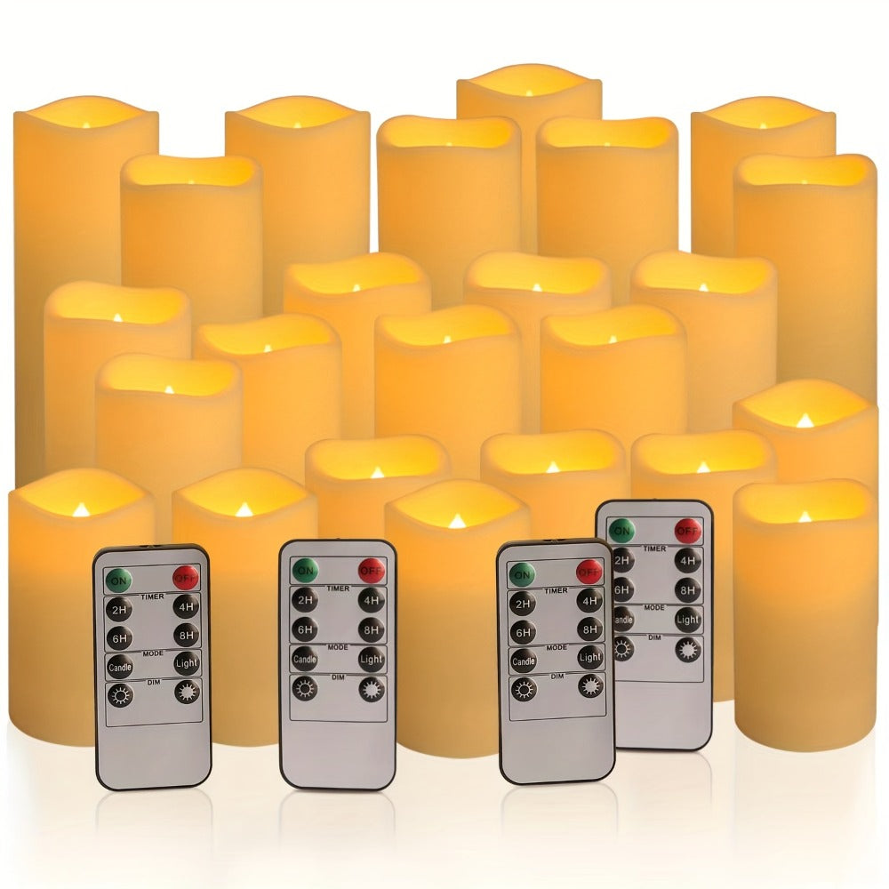 Flameless LED Candles 24pcs with 4 Remote Controls Timer Waterproof IP44 Battery Operated 4 5 6 Inch Warm White for Wedding Halloween Home Decor Indoor Outdoor