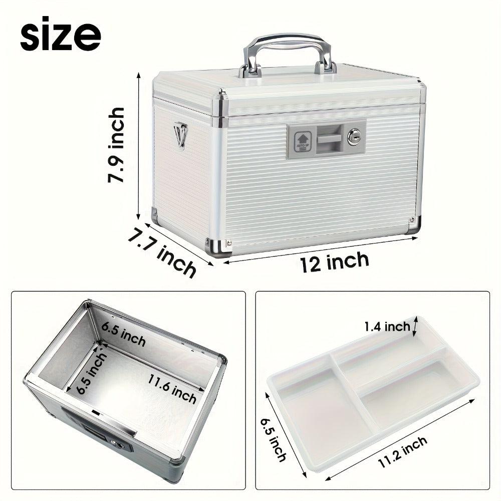 Aluminum Alloy Lockable Medicine Box ¨C Double Layer Large Capacity Storage Box with Key Lock, Handle & Tray for Medicines, Documents & Valuables, 10¡±/12¡±/14¡±/16¡± Home Security Box