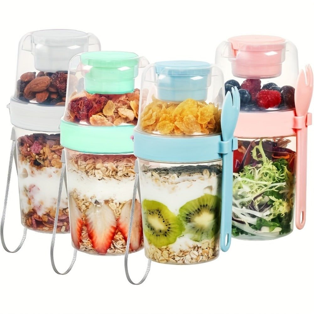 Yogurt Parfait Cups with Leakproof Lids and Spoons 4-Pack 27oz Large Microwave Safe Stackable Breakfast Containers Separate Toppings Compartment BPA-Free for Overnight Oats Cereal Meal Prep Home Office Travel