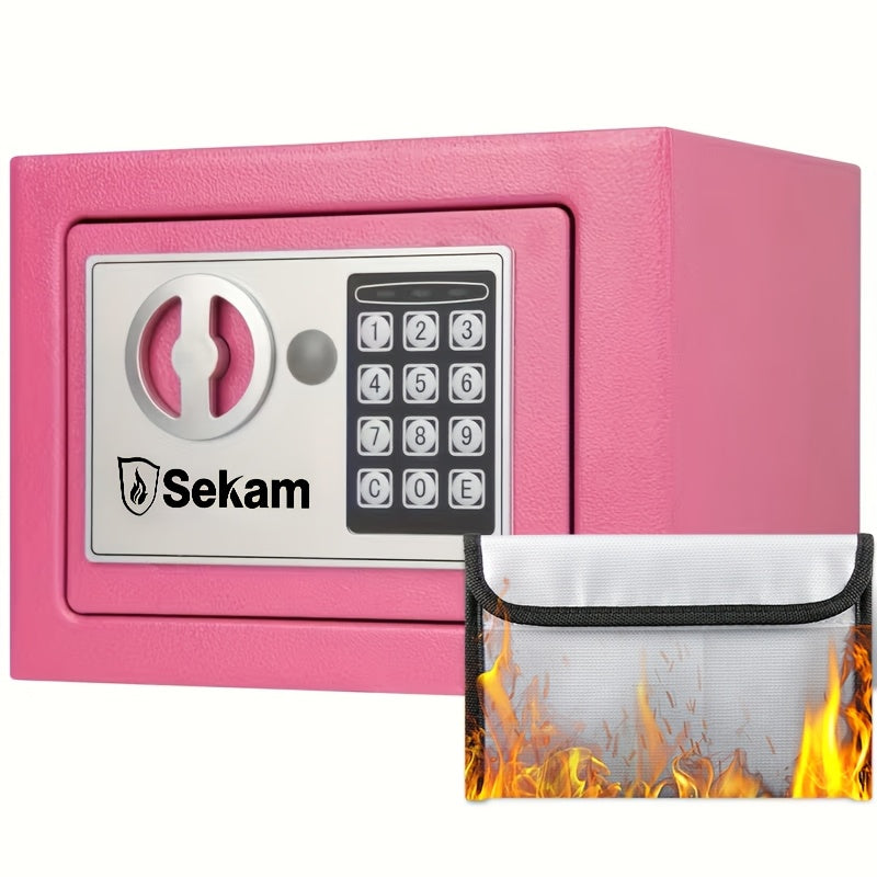 Fireproof Home Safe Box with Digital Keypad and Key Lock Heavy Duty Steel Security Safe for Money Documents Valuables Jewelry Passports 0.23 0.8 1.5 2.2 Cubic Feet Multiple Colors with Cash Bag