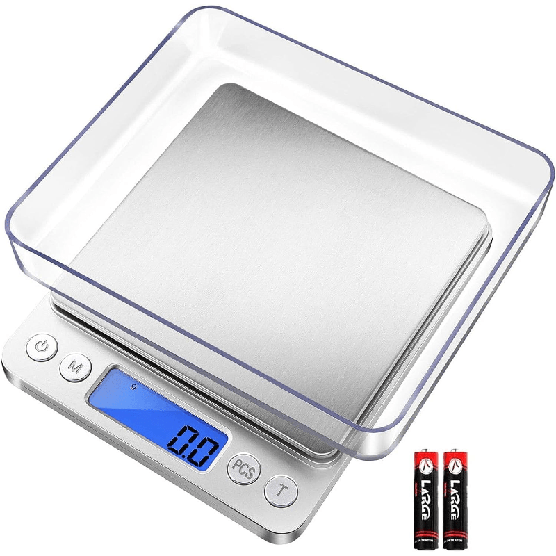 Digital Kitchen Scale Pocket Food Scale 3000g x 0.1g Accuracy, 6 Unit Modes LCD Display Tare Function, Mini Gram Scale for Food Cooking Baking Nutrition Coffee Jewelry, 2 Trays & Batteries Included
