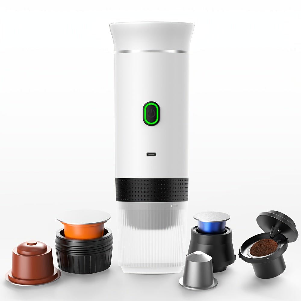 Portable Capsule Coffee Machine USB Rechargeable One-Touch Brewing Compact Automatic Espresso Maker for Travel Office Dorm Room Under 1L Stylish Transparent Design for Coffee Lovers Black White
