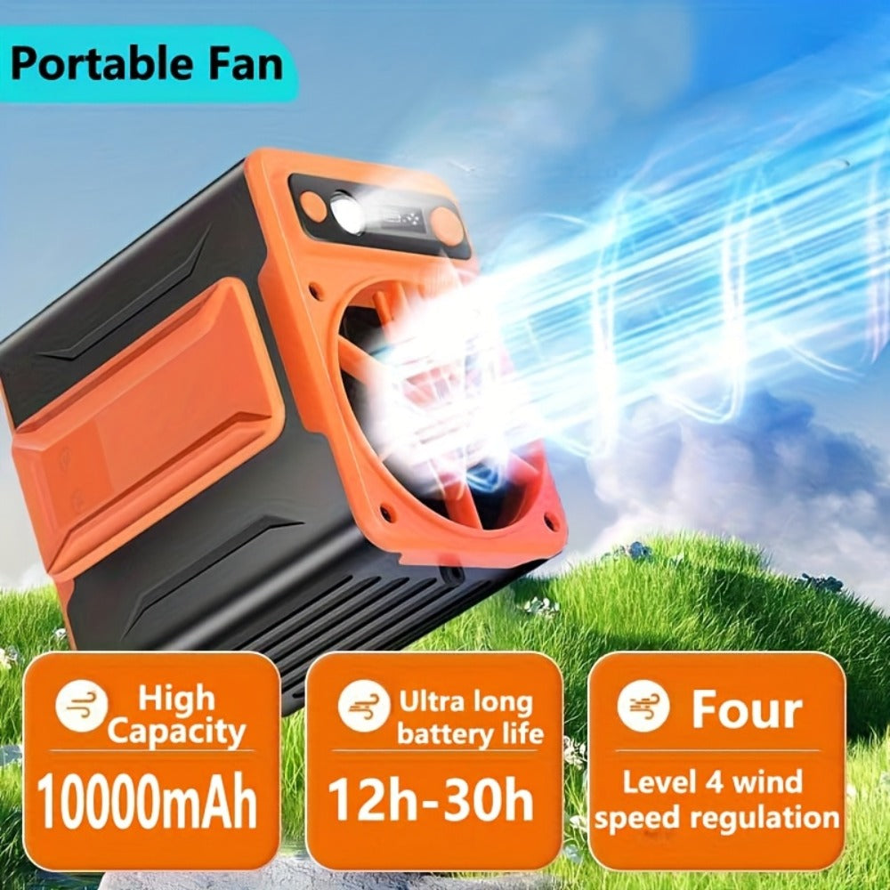 Portable Clip Fan 10000mAh Rechargeable Wearable Belt Fan with 22H Battery Life 4 Speed Settings 8000RPM Strong Airflow for Outdoor Camping Hiking Jobsite Farming Traveling Fishing