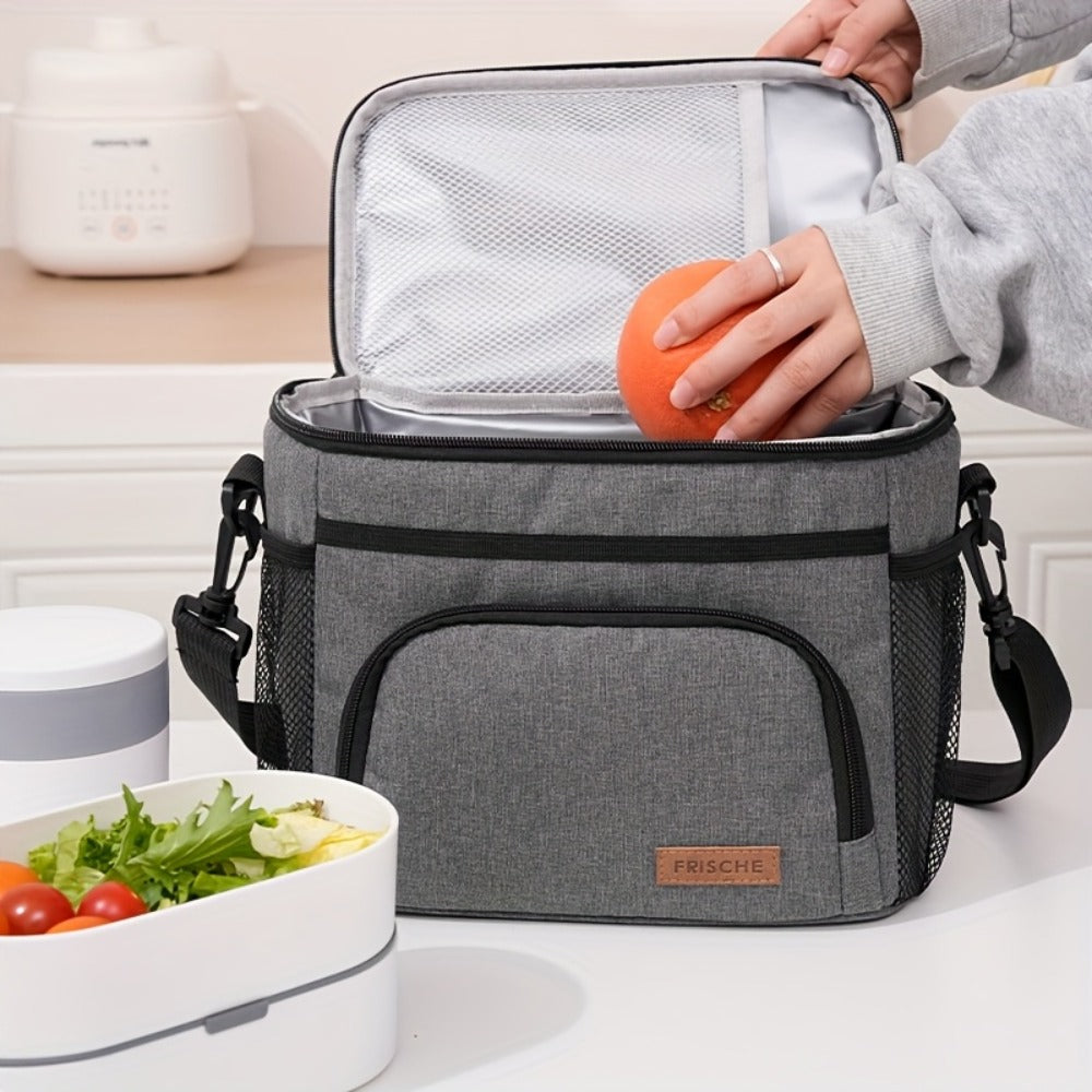 Insulated Lunch Bag with Adjustable Shoulder Strap - Leakproof Reusable Cooler Bag for Men Women Portable Fresh Keeper | Black Grey Blue | Office Travel Beach Picnic Camping School