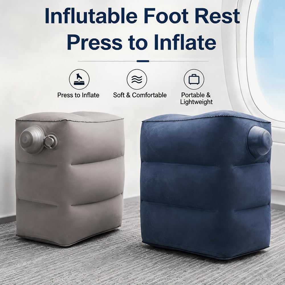 Inflatable Travel Neck Pillow Press to Inflate Foldable Ergonomic Design for Airplane Office Camping Gray Blue