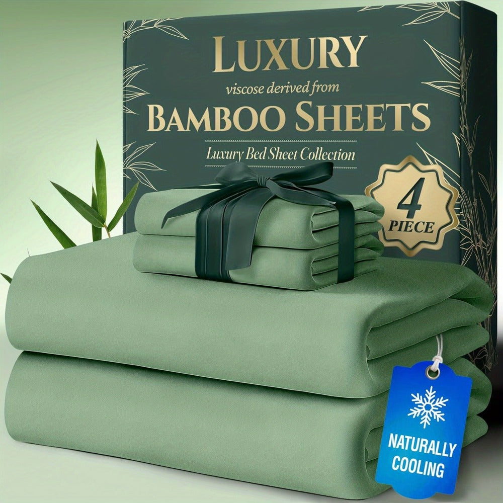 Bamboo Bed Sheet Set Twin Full Queen King - Cooling Soft Deep Pocket Fitted Sheets for Hot Sleepers, Moisture-Wicking Breathable Bedding Set Multiple Colors