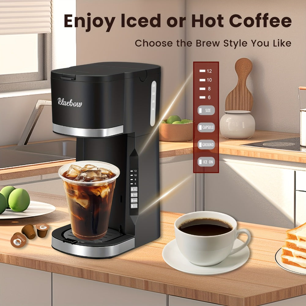 Single Serve Coffee Maker 3-in-1 ¨C Hot & Iced Coffee Machine Compatible with K-Cup Pods, Ground Coffee & Tea, 6-12 oz Brew Sizes, Iced Tea Maker, Compact Countertop Brewer ¨C Black (CM6080/CM6070)