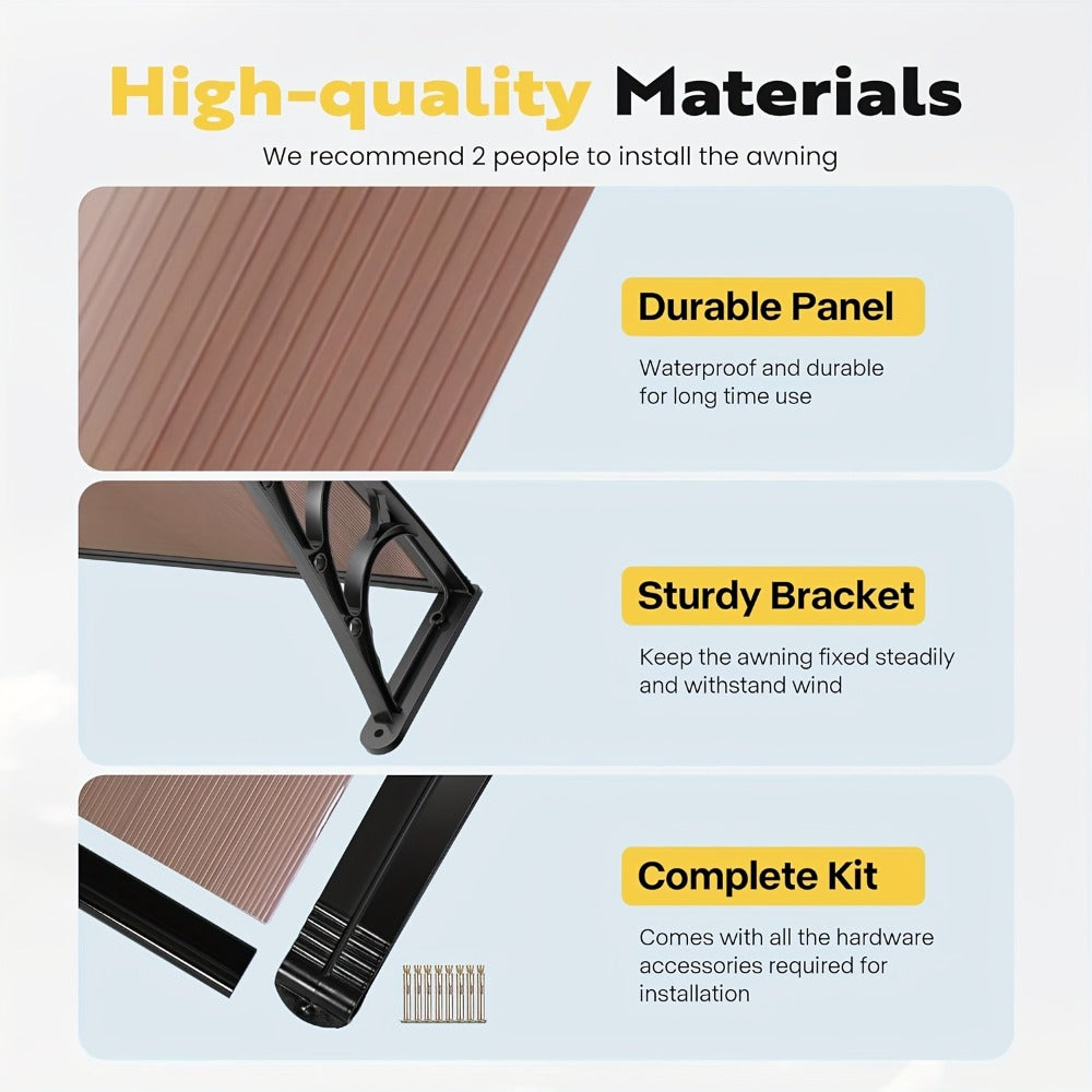 Door Window Awning Canopy 120x38 Inch Polycarbonate Rain Sun UV Snow Shield with Aluminum Bracket Easy Install Outdoor Porch Patio Entrance Shelter