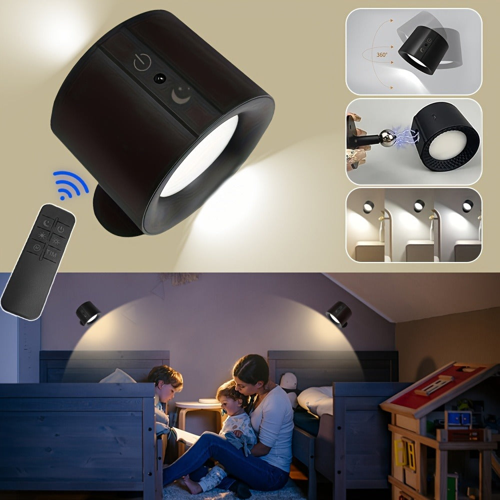 USB Rechargeable LED Wall Light 2 Pack ¨C 360¡ã Rotating Magnetic Ball Touch Control Reading Lamp with 3 Color Temps ¨C Wireless Wall Mounted or Desktop Light for Bedroom Living Room