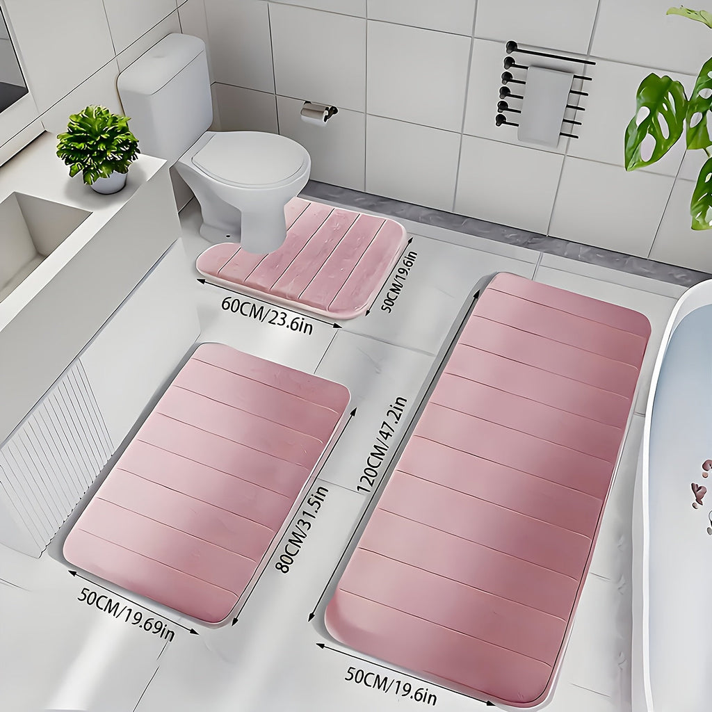 Memory Foam Bath Mat Set 3-Pack Non-Slip Soft Plush Absorbent Bathroom Rug for Shower Kitchen Bedroom Indoor Use