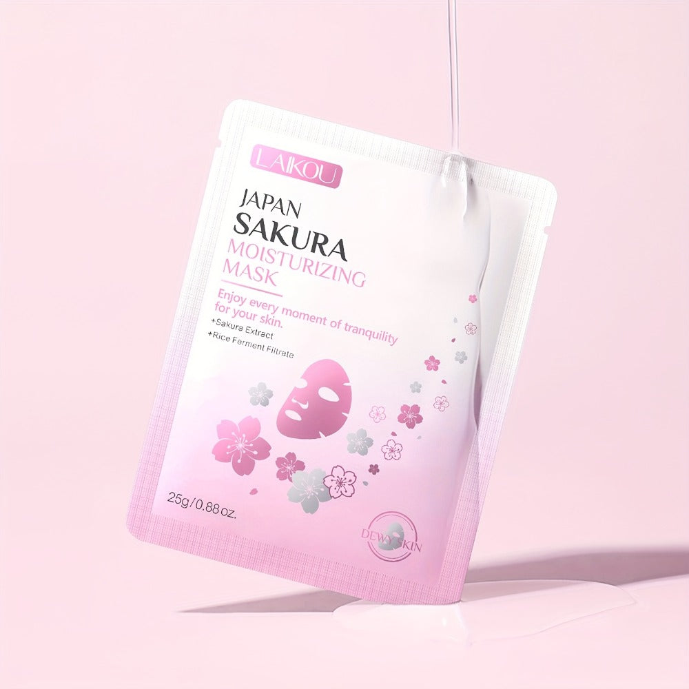 LAIKOU Japan Sakura Hydrating Sheet Mask 20pcs ¨C Deep Moisturizing Face Mask for Dry, Normal & Combination Skin, Travel Skincare Set, Gift for Women