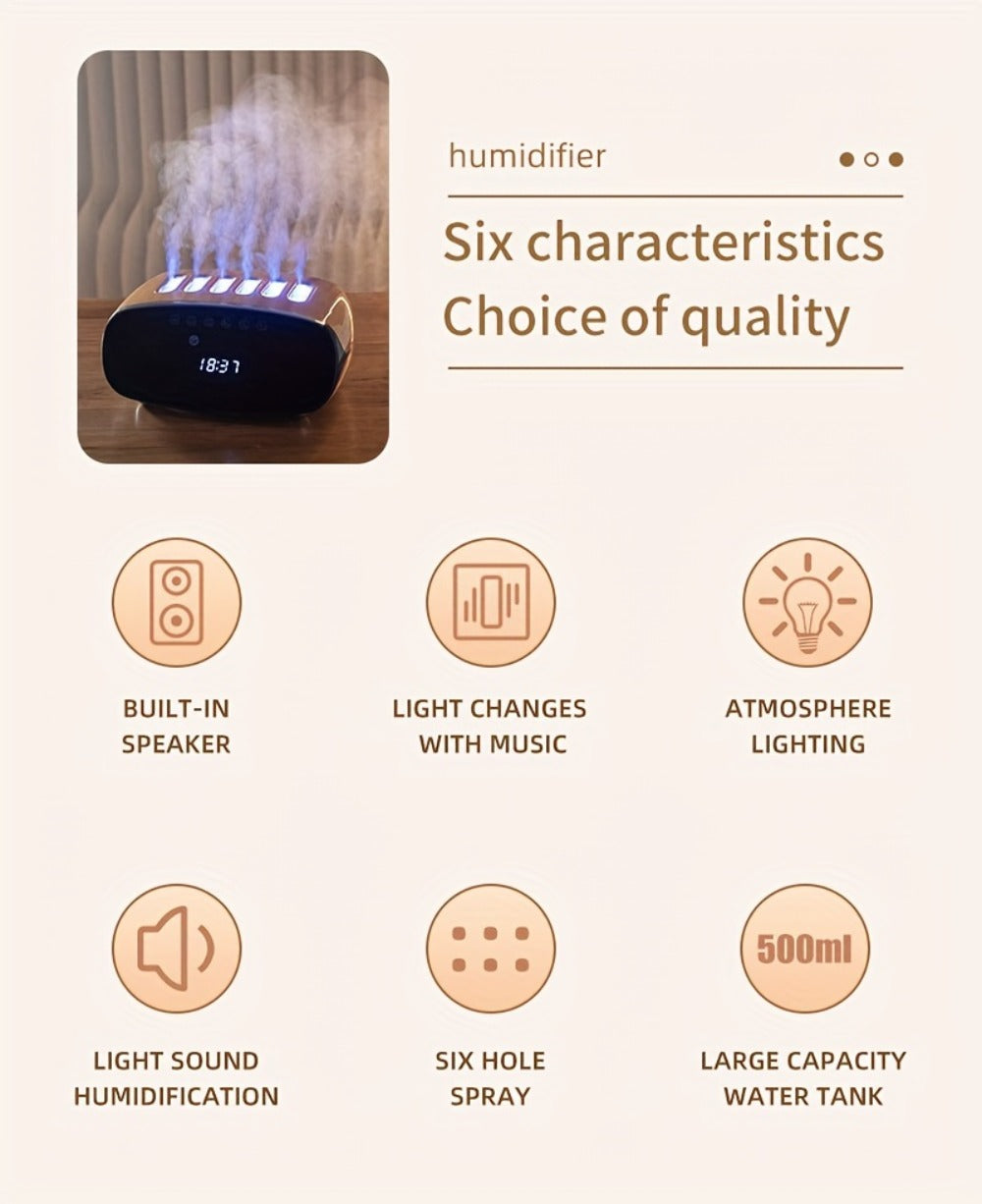 Humidifier with Bluetooth Speaker, LED Display & Alarm Clock - High Mist Output, Remote Control, Wood Grain Cool Mist Humidifier for Bedroom, Living Room & Home Office Decor