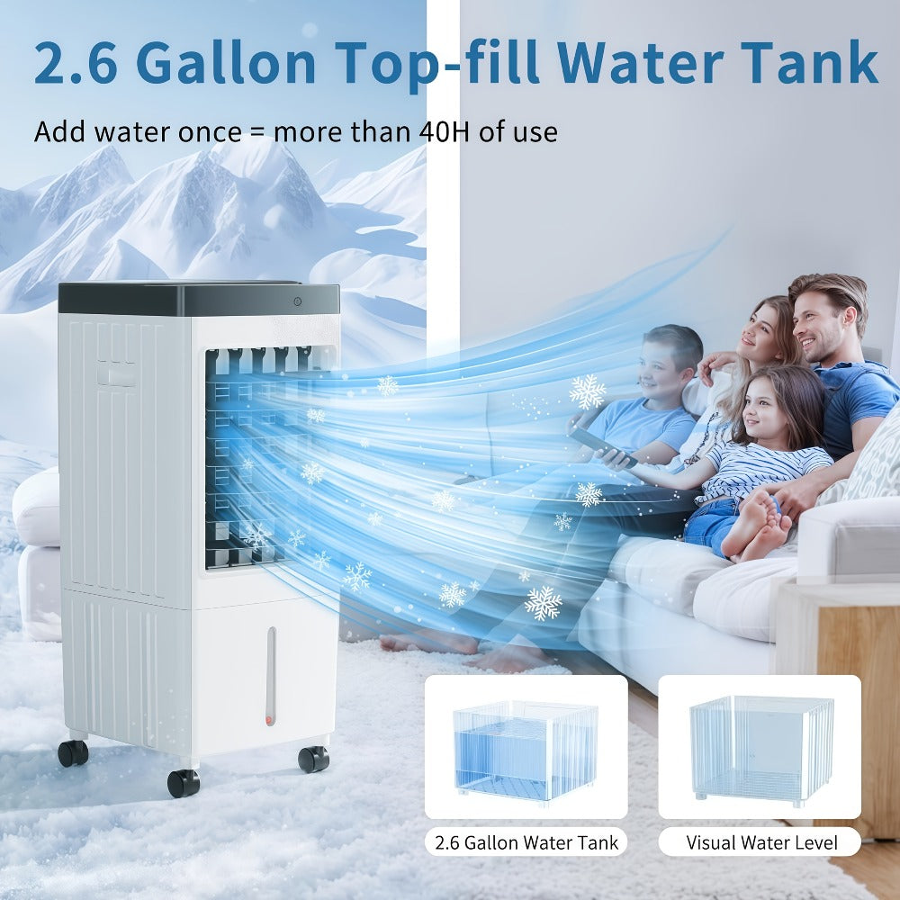 Portable Air Conditioner Evaporative Air Cooler with Remote, 40Hrs Cooling, 2.6 Gal Tank, 3 Speeds, Windowless AC Unit for Room, Personal Space Cooler Fast Cooling