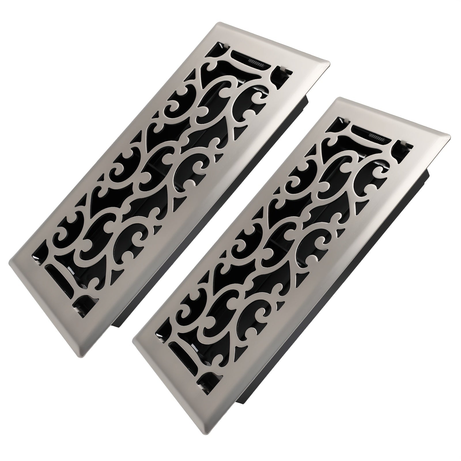 Floor Vent Register Cover 4x10 Inch Heavy Duty Walkable Steel Decorative Air Vent Grille Adjustable Airflow for Home HVAC 2-Pack Savannah Boston Design Multi Finish