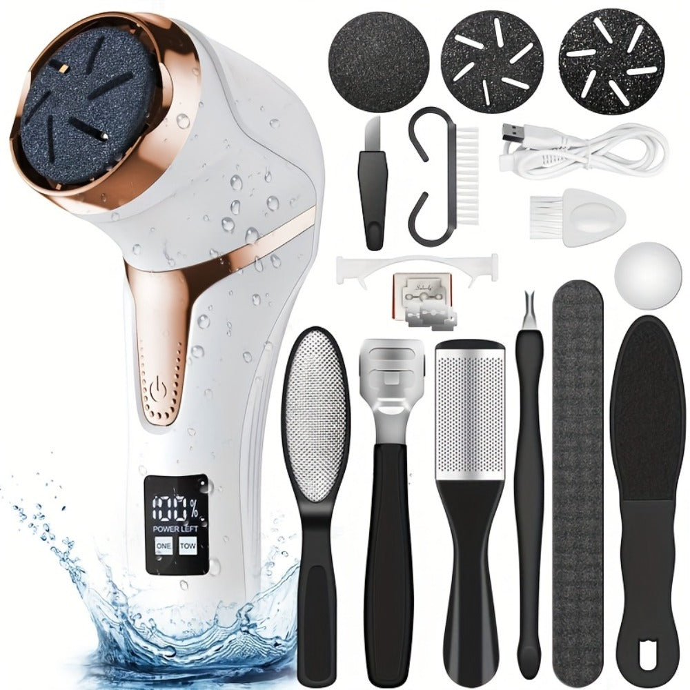 Electric Foot Callus Remover with 10pcs Pedicure Set, IPX7 Waterproof Rechargeable Foot Grinder, Multi-Speed LCD Display Electric Foot File for Dead Skin, Cracked Heels & Smooth Feet ¨C Pink, White, Black