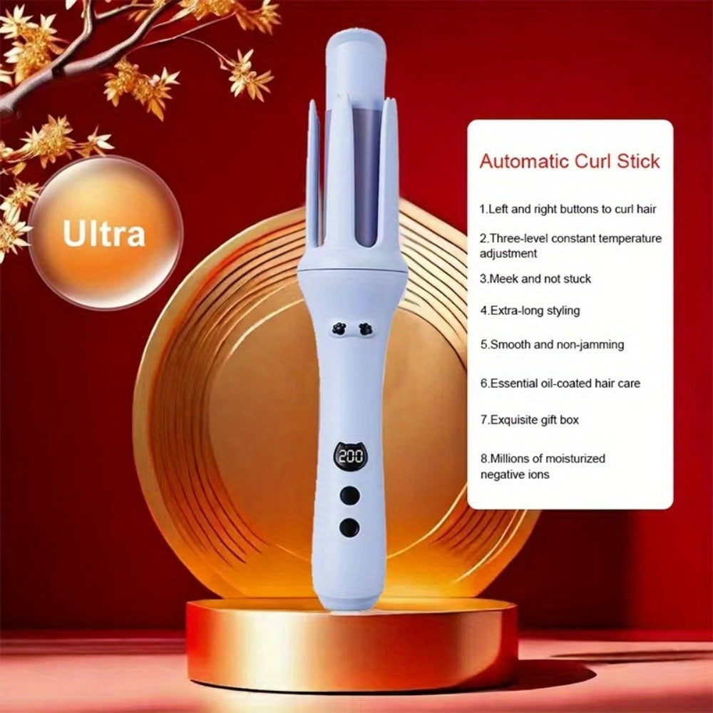 Automatic Hair Curler - One Button Electric Rotary Curling Iron with LED Display, 9-Speed Intelligent Temperature Control, Anti-Winding Anti-Scald Design, Portable for Travel & Home, Gift for Women