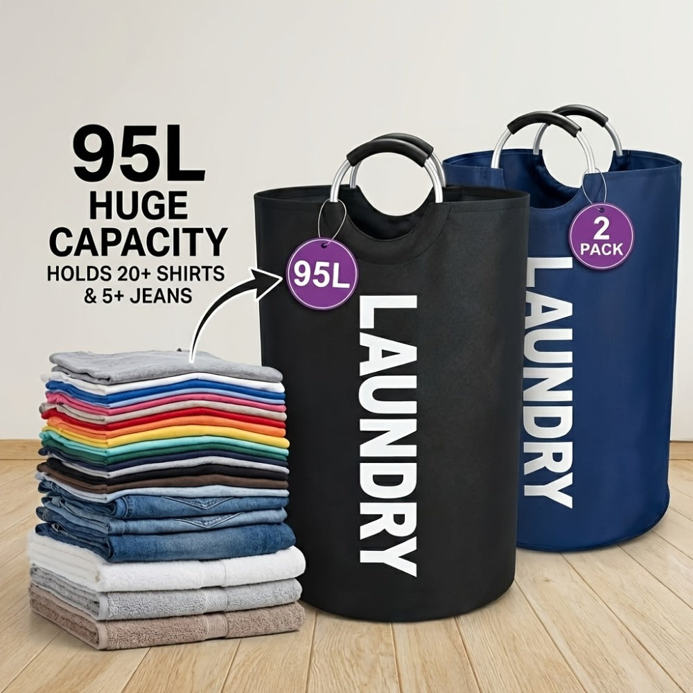 Extra Large Foldable Laundry Basket Set 95L/25.1 Gal Waterproof Oxford Cloth Tall Storage Baskets for Bedroom Bathroom Dorm Wardrobe Organization