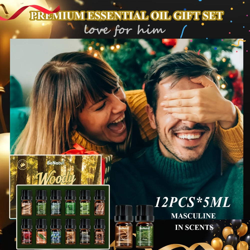 Essential Oil Set for Diffuser Humidifier Candle Making, Woody Coffee Date Night Garden Aroma Botanical Fragrance Oils, Sandalwood Cedarwood Lavender Peppermint Scents, Christmas Valentine Gift 12-24pcs