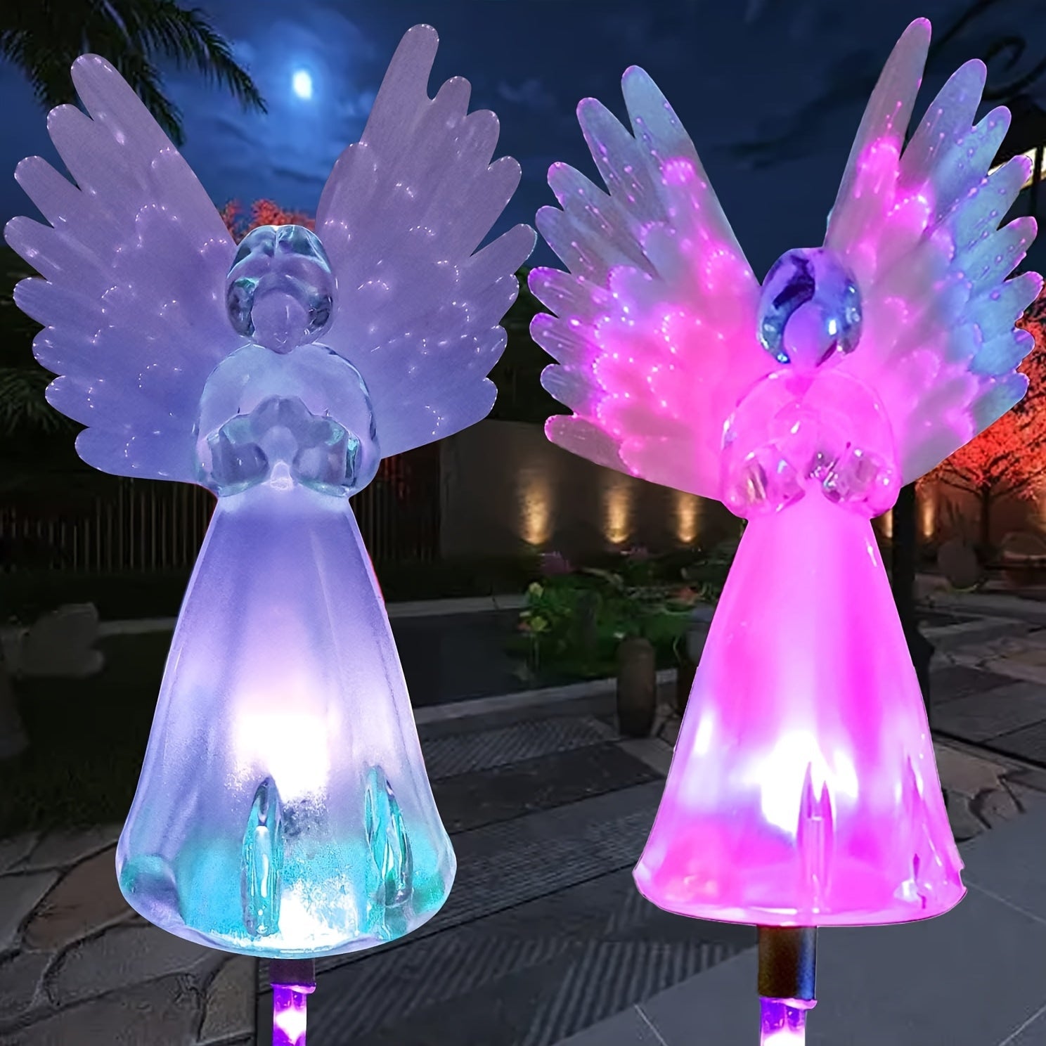 Solar Angel Lights Outdoor Decor ¨C Color Changing LED Garden Stakes, Solar Powered Memorial Angel Figurines for Yard, Lawn, Pathway, Grave & Cemetery ¨C 2 or 4 Pack Garden Gift