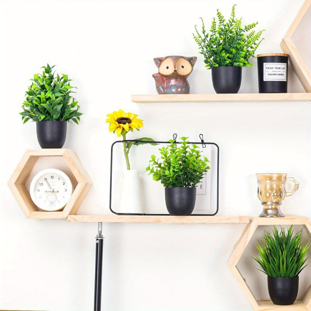 Artificial Plants 4 Pack Small Fake Plants in Black Pots for Bathroom Home Office Desktop Indoor Decor - Mini Faux Greenery Set for Shelf Table Desk
