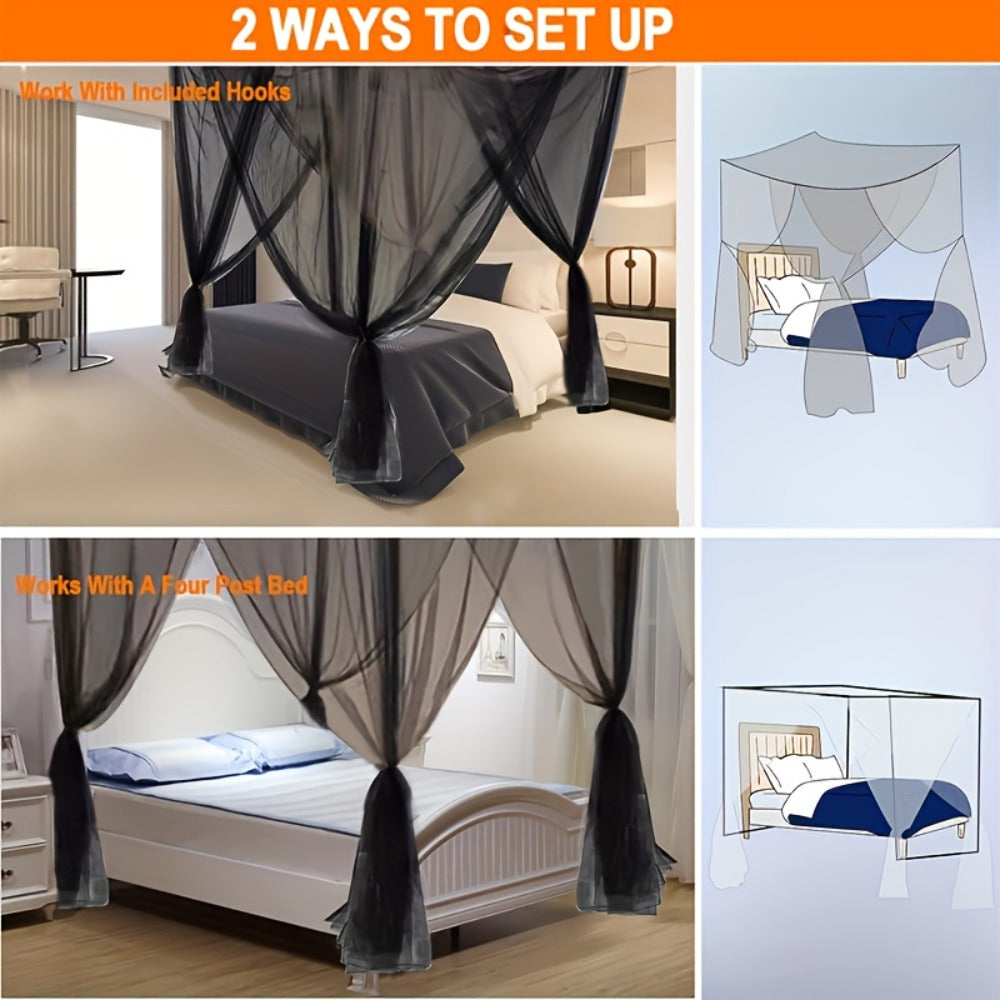 Bed Canopy Mosquito Net - Princess Canopy for Beds with Curtains, Sheer Bed Drapes for Indoor Outdoor Use, Gothic Black Boho Decorative Bed Tent, Girls Bedroom Decor, White Multicolor Black