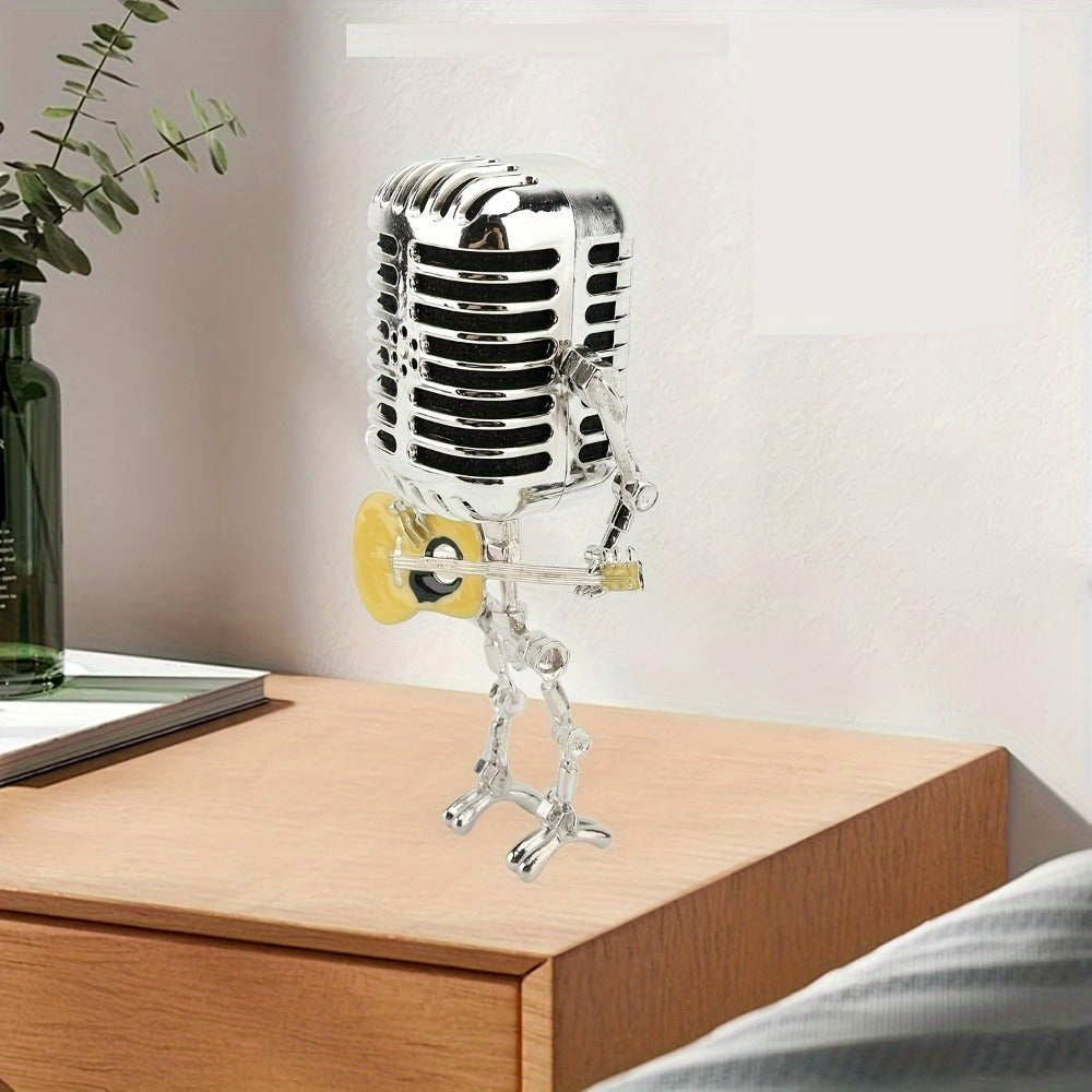 Vintage Microphone Robot Guitar Lamp USB Powered ¨C Retro Decorative Night Light for Music Lovers, Guitar Players, Home, Bar & Office Desk Decor (Red / Yellow)
