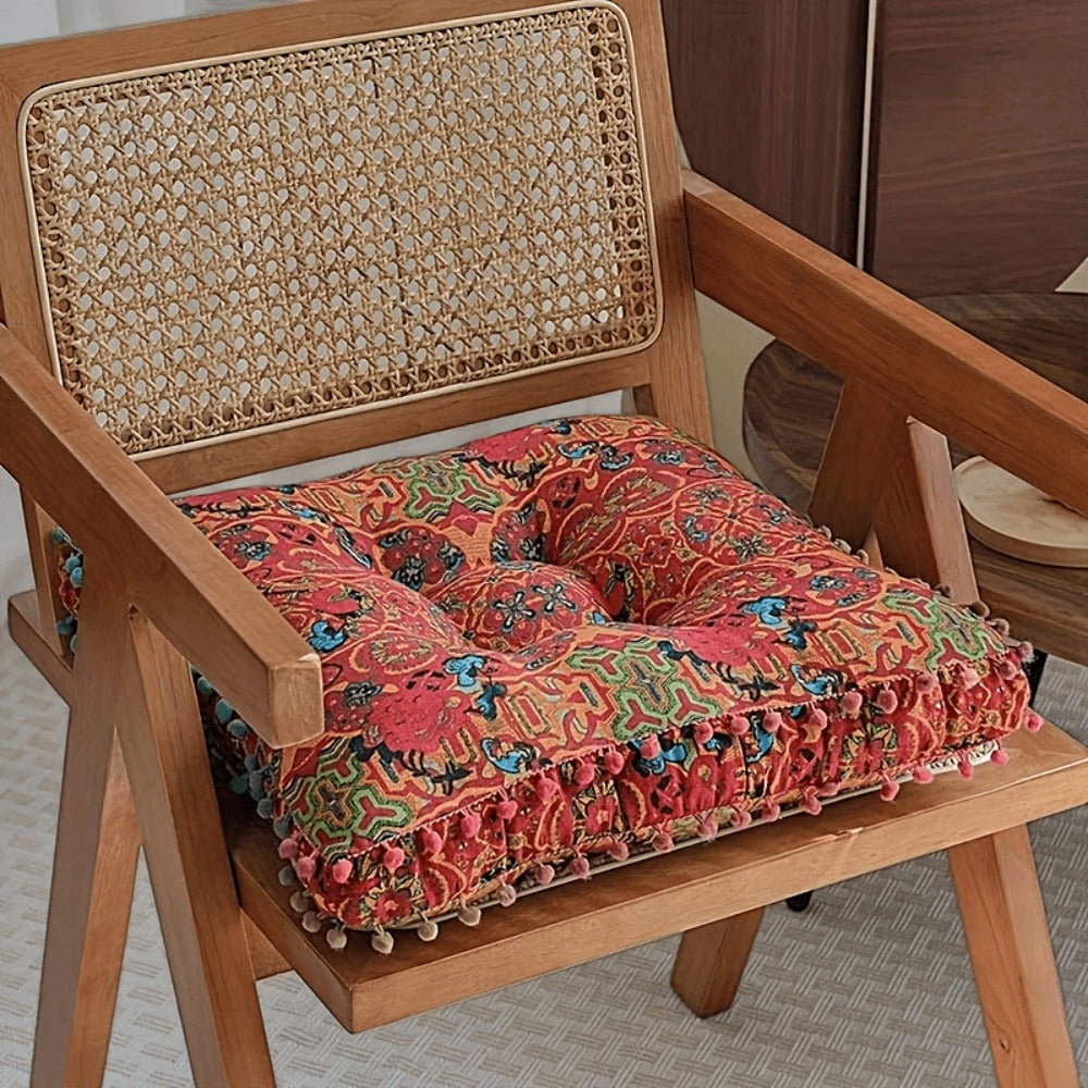 Meditation Floor Cushion Thick Soft Bohemian Moroccan Design Linen Cover Round Pad for Living Room Bedroom Office Yoga Mindfulness Boho Home Decor