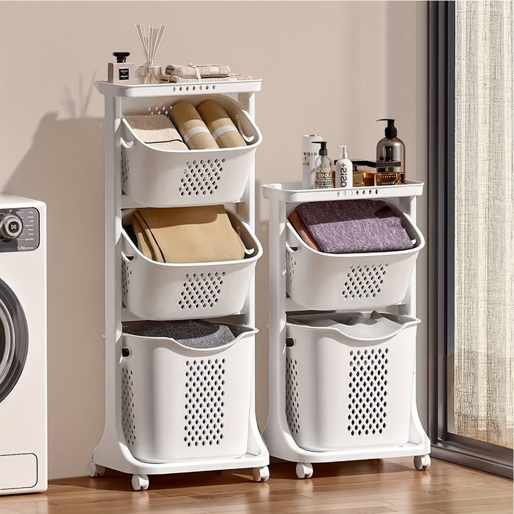 Rolling Laundry Hamper Cart with Wheels Multi-Tier | Large Capacity Laundry Basket with Removable Baskets | Wheeled Laundry Organizer for Laundry Room Bathroom Bedroom