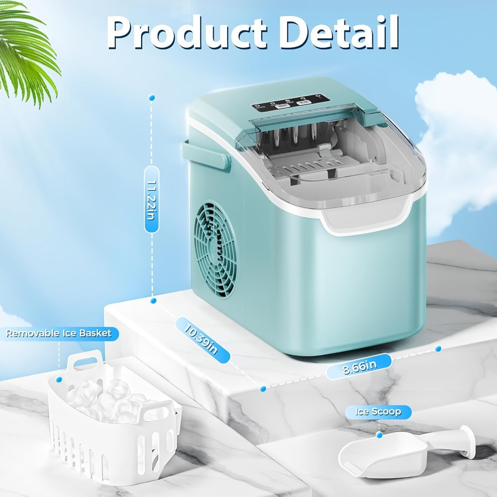 Countertop Ice Maker 26.5 Lbs Per Day - 9 Ice Cubes Ready in 6 Minutes, Portable Ice Machine with Self-Cleaning, 2 Ice Sizes S/L, Compact Ice Maker for Home Kitchen Office Bar RV - Green