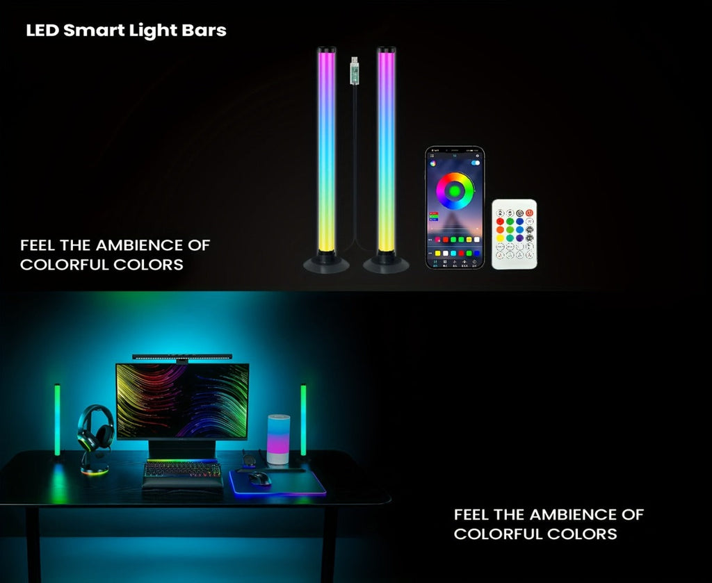 RGBIC LED Light Bar Music Sync RGB Ambient Lighting USB Powered 64+ Modes 16 Million Colors App Remote Control Desktop TV Backlight Mood Lamp Room Decor Night Light 2pcs