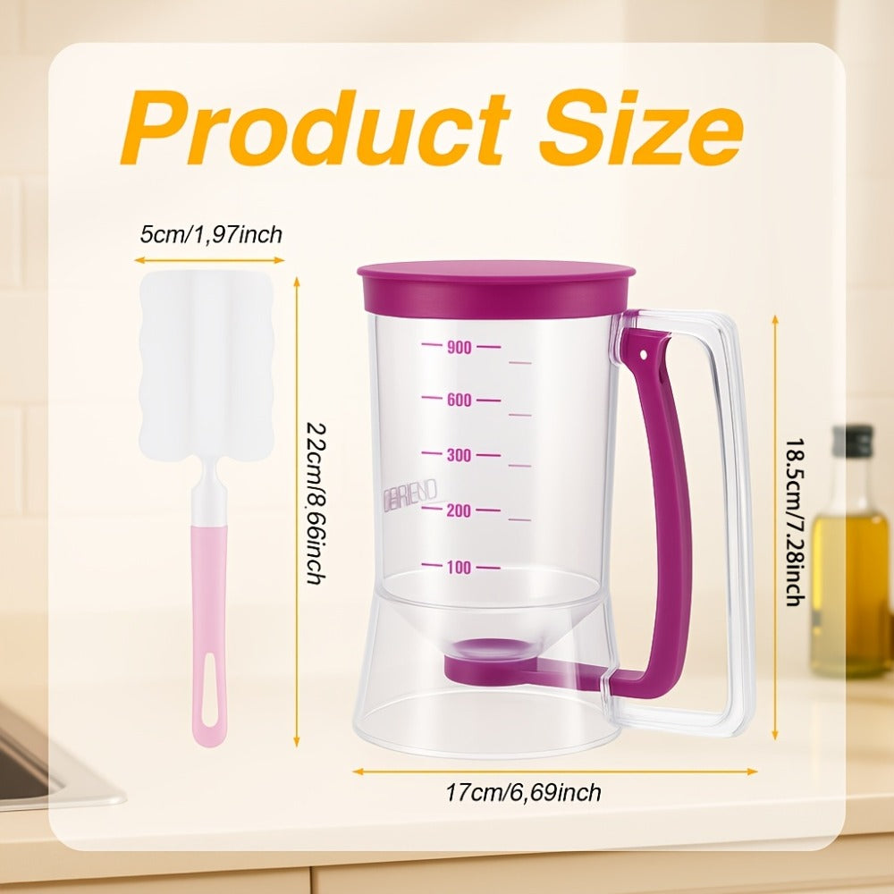 Pancake Batter Dispenser with Cleaning Brush ¨C 2pcs Handheld Batter Separator & Squeeze Dispenser Set, Cupcake Batter Tool, Durable Kitchen Baking Gadget for Pancakes, Waffles & Cupcakes