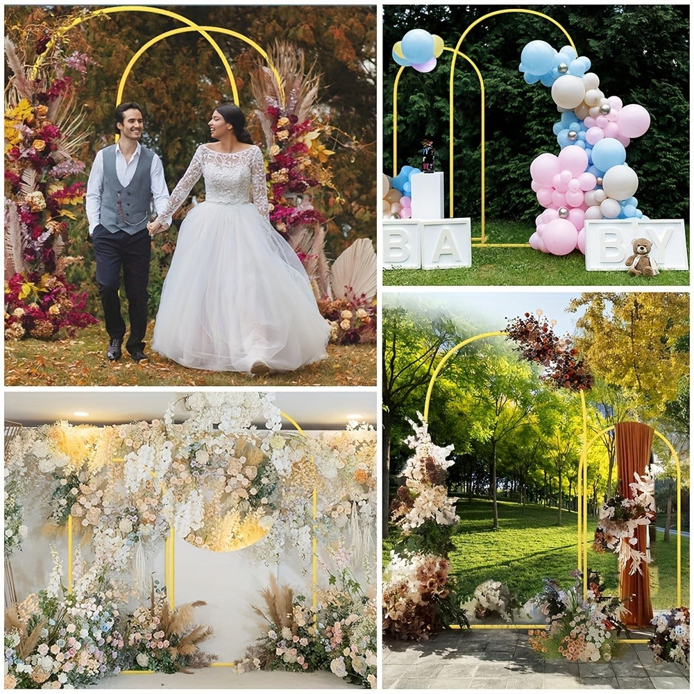 2-Piece Wedding Arch Backdrop Frame Set 7.2FT+6FT Metal Balloon Arch Stand for Wedding Birthday Party Garden Outdoor Indoor Event Decor Gold White