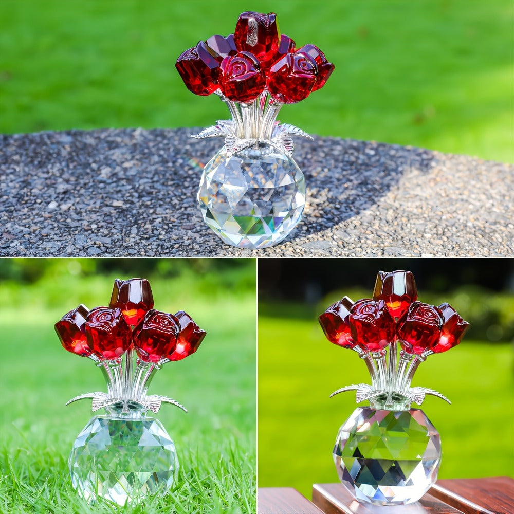 Artificial Rose Bouquet Crystal Eternal Fake Flowers - Colored Silk Roses for Valentine's Day, Mother's Day, Anniversary, Christmas & Wedding | Decorative Faux Rose Gift in Red, Pink & Blue