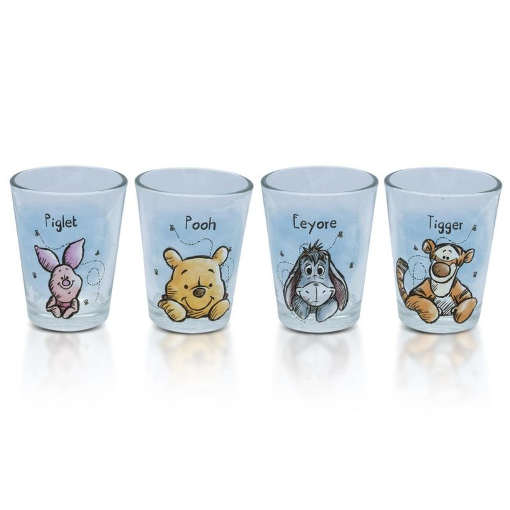 Winnie the Pooh Mini Shot Glasses Set of 4 ¨C Disney Character 2oz Glass Cups Pooh Piglet Eeyore Tigger BPA-Free Dishwasher Safe Gift