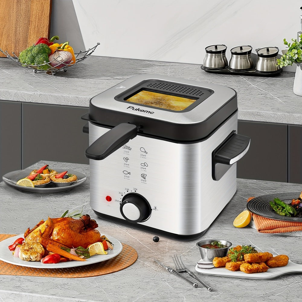 Deep Fryer with Basket 1500W | Adjustable Temperature, Removable Lid & Non-Stick Interior Pot, Viewing Window, Dishwasher-Safe Basket for Home Electric Frying ¨C 1.5L & 2.5L Options, Black