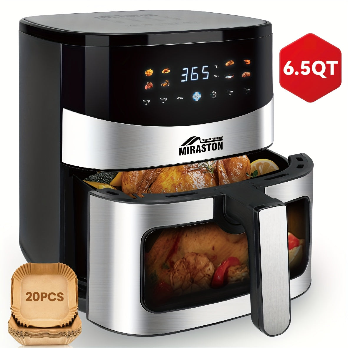 Air Fryer Smart Touch Screen ¨C 2.8QT & 6.5QT with Color Icons, Viewable Window, 8 Preset Recipes & Manual Adjustments, Dishwasher-Safe Basket for Family Meals & Party Cooking