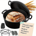 Cast Iron Dutch Oven Set ¨C 6.1QT Deep Pot + 1.9QT Frying Pot, 2-in-1 Cookware with Silicone Handles, Iron Frame & Scraper, Oven, Stovetop, Induction & BBQ Compatible, 6-Pack Bundle