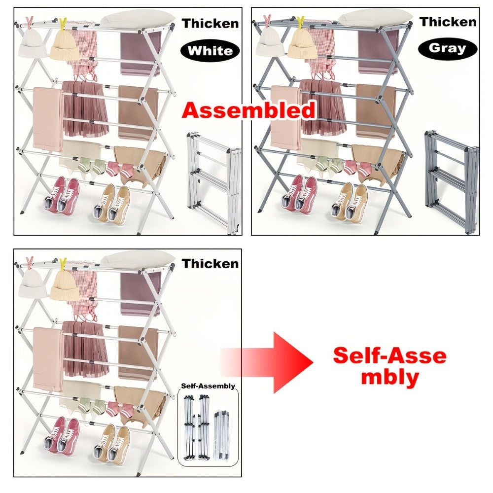 Laundry Drying Rack 3-Tier X-Type Expandable Metal, Collapsible Clothes Dryer & Towel Rack ¡ª Air Drying Stand for Indoor & Outdoor Use | Grey, White | Multiple Configurations