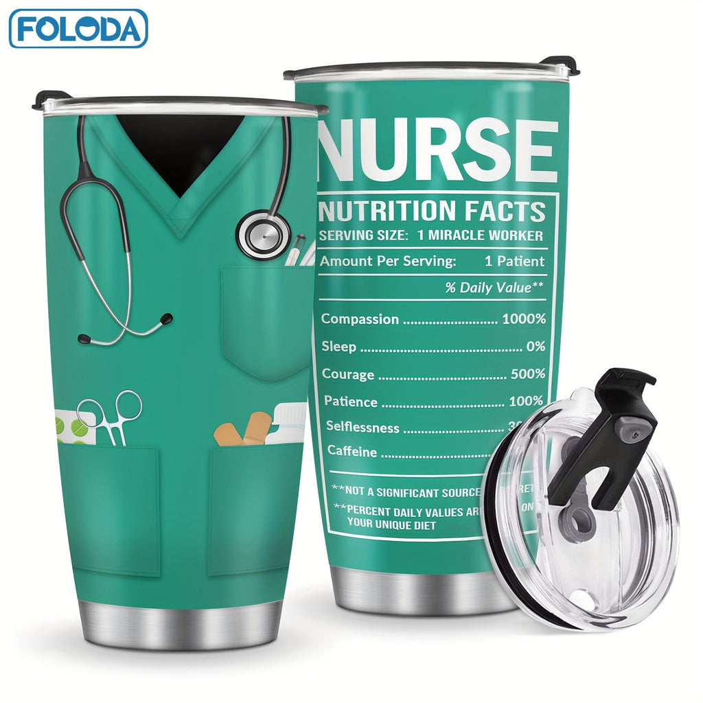 Nurse Tumbler 20oz Stainless Steel Double Wall Vacuum Insulated Travel Mug with Lid Leak-Proof Oval Water Bottle Funny Nurse Design Gift for Nurses Doctors Healthcare Workers Christmas Valentine Appreciation