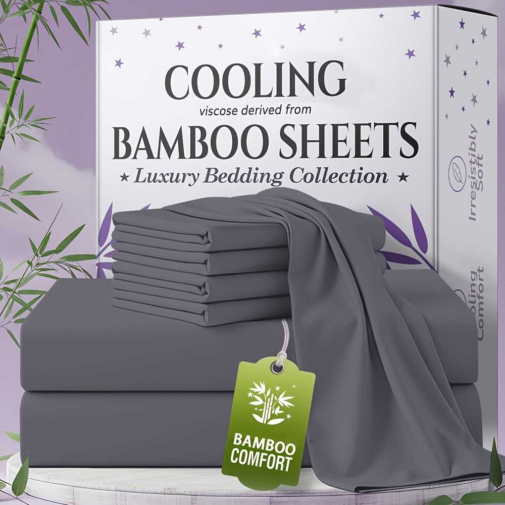 Bamboo Bed Sheet Set 4-6 Piece Extra Deep Pocket Breathable Cooling Soft Wrinkle-Free Hotel Luxury Pillowcase Set Twin Full Queen King 15 Colors