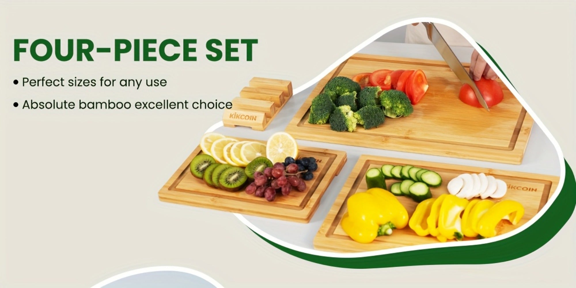 Bamboo Cutting Board Set 4pcs with Rack Juice Groove Knife Friendly Oversized Kitchen Chopping Boards for Meat Vegetables Fruit Multifunctional Gift for Family