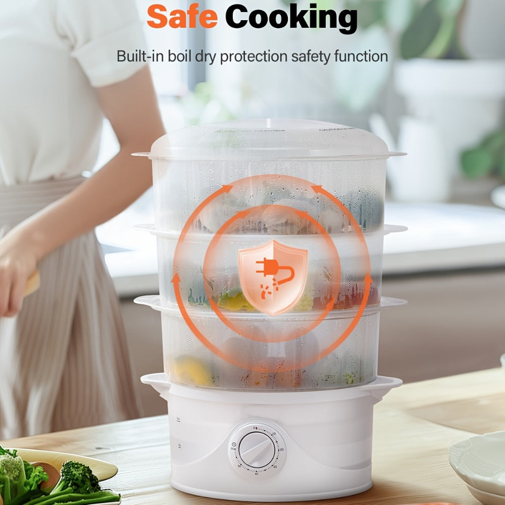 Electric Food Steamer 3-Tier 9.6QT Large Capacity, 800W Fast Cooking, 60-Min Timer, Boil-Dry Protection, Dishwasher Safe & BPA-Free ¨C Multi-Tier Steamer for Vegetables, Dumplings & Family Dinners
