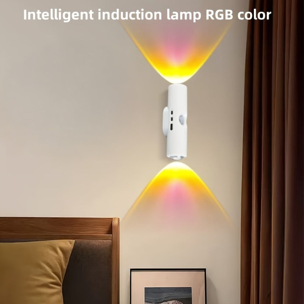 Cat Eye LED Wall Light Motion Sensor ¨C 6 Pack USB Rechargeable Night Lamp, 3 Color Settings, Wireless Auto Sensing No Wiring for Bedroom Stairs Closet Bathroom Hallway (RGB / Three Colors)