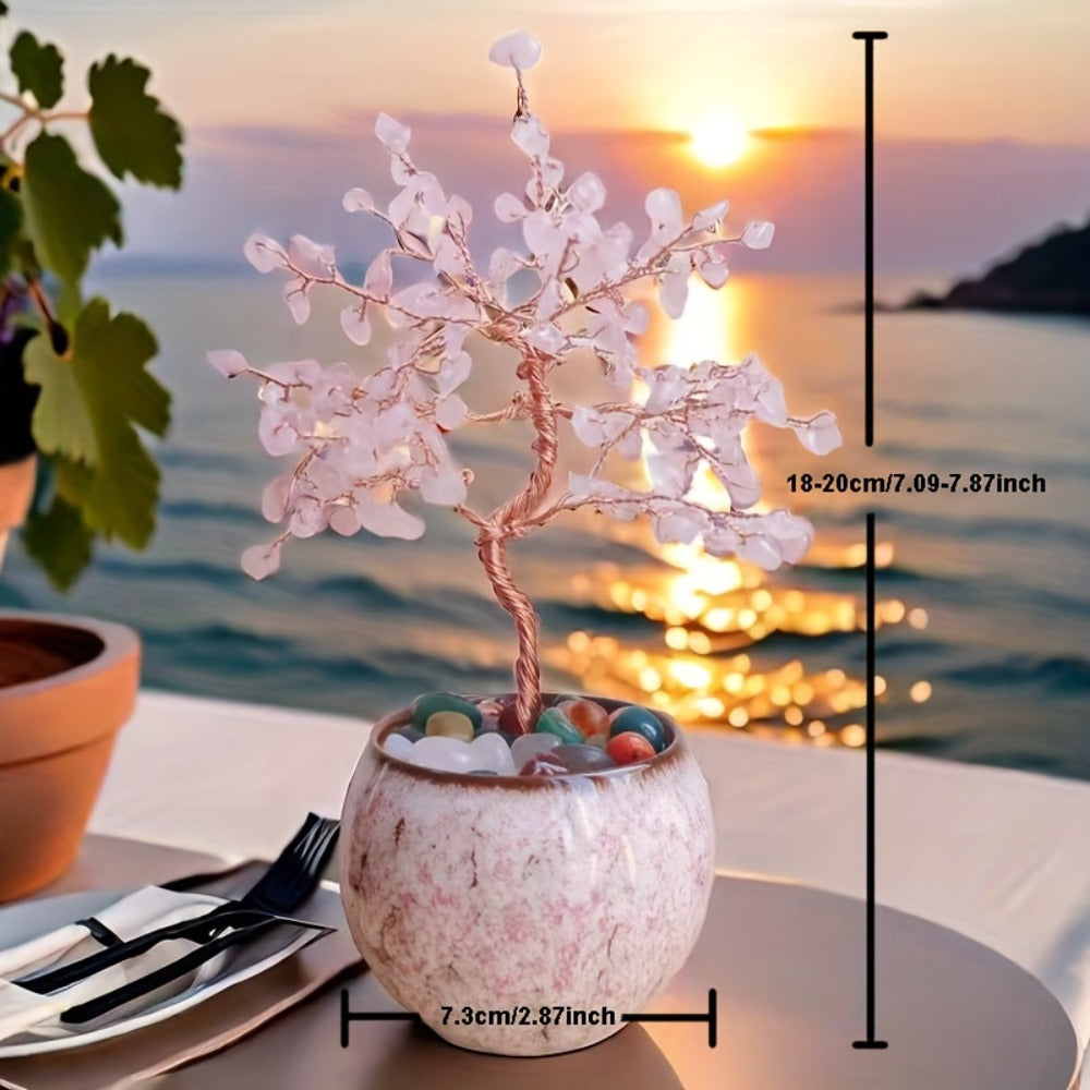 Natural Crystal Gemstone Tree with Ceramic Base 7 Inch Handmade Healing Stone Bonsai Tree Desktop Ornament for Home Office Decor Birthday Valentine Christmas Gift 13 Colors 180mm