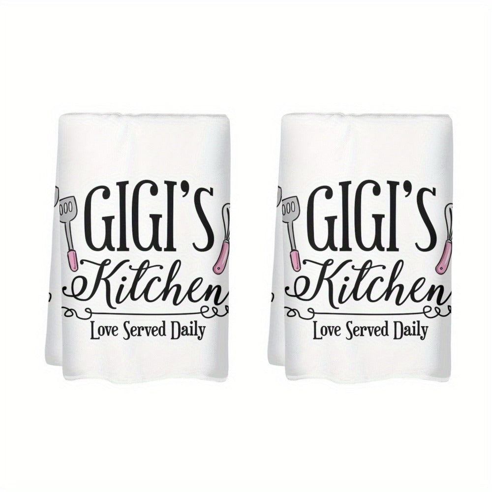 Kitchen Dish Towels 2 Pack 23.6x15.7 Inch - Decorative Hand Towels 370GSM Polyester Cartoon Utensil Graphic Love Served Daily Text Lightweight Soft Absorbent | Home Hotel Restaurant Kitchen Decor Gift