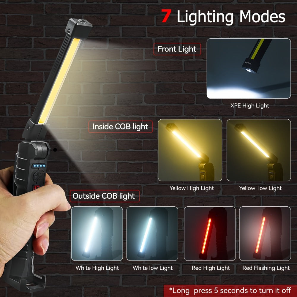 COB LED Work Light Magnetic Base Rechargeable USB 20000 Lumens 7 Modes 180¡ã Rotation Portable Hanging Flashlight with Built-in Battery Power Bank Function for Workshop Garage Car Repair 1/2/4 Pack