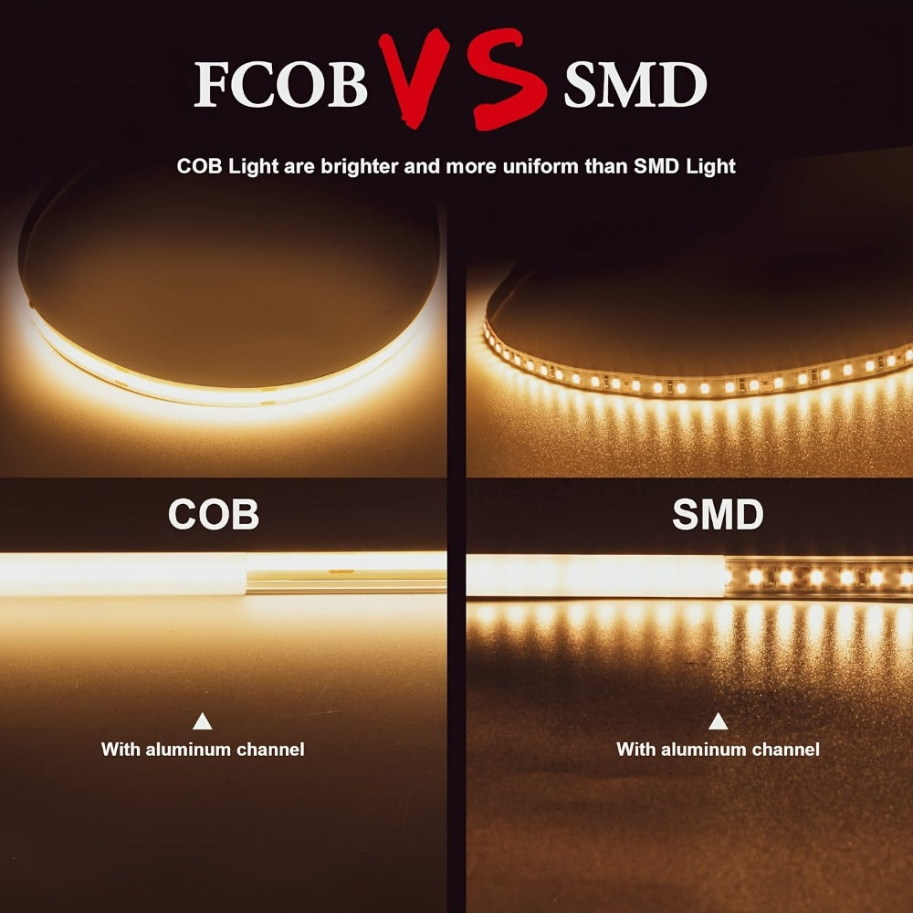COB LED Strip Light Dimmable 32.8ft 10m, 8mm Ultra-Thin 24V High Density Flexible COB LED Tape Light with Dimmer Switch, for TV Backlight, Bedroom, Kitchen Cabinet, Closet, Under Cabinet Home Lighting