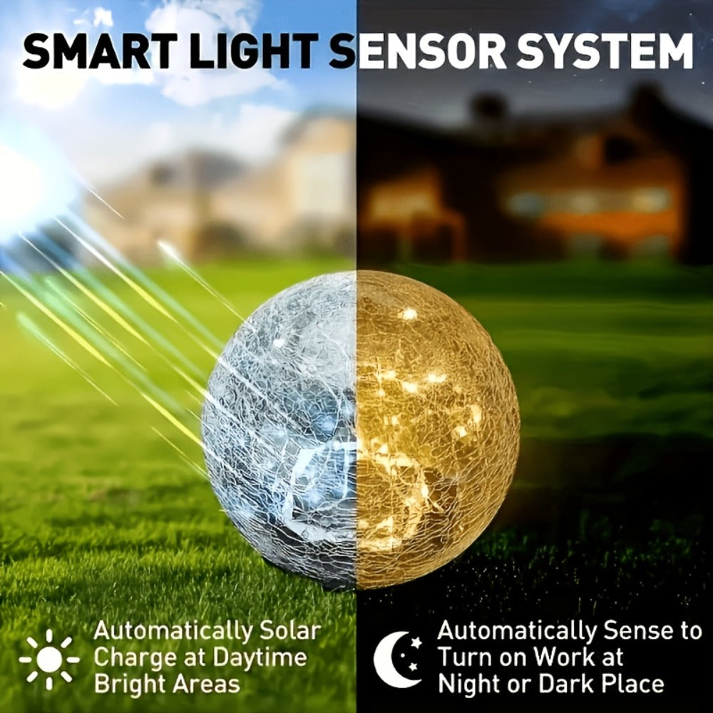 Solar Garden Lights Cracked Glass Ball ¨C LED Outdoor Decorative Solar Lawn Lights IP44 Waterproof with Ground Stake for Garden, Yard, Pathway & Lawn ¨C Set of 2 or 4