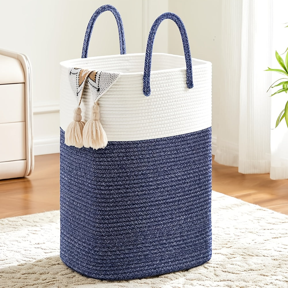 Woven Cotton Rope Laundry Basket Large Hamper with Handles for Bathroom Bedroom Living Room ¨C Jumbo Boho Storage Basket for Clothes Blankets Toys | 40L 60L 80L 100L